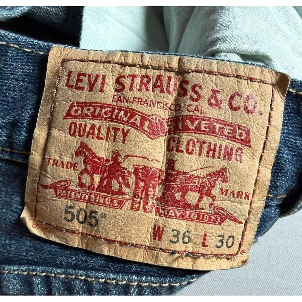 Levis 505 Mens Straight Fit Jeans Blue Denim 36x30 Medium Wash Cotton